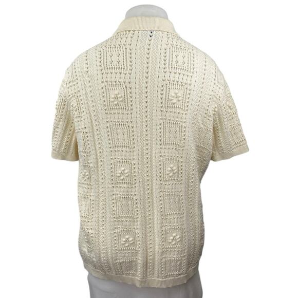 Old Navy Cream White Crochet Short Sleeve Button Polo Cardigan Sweater Top XXL - Picture 3 of 5